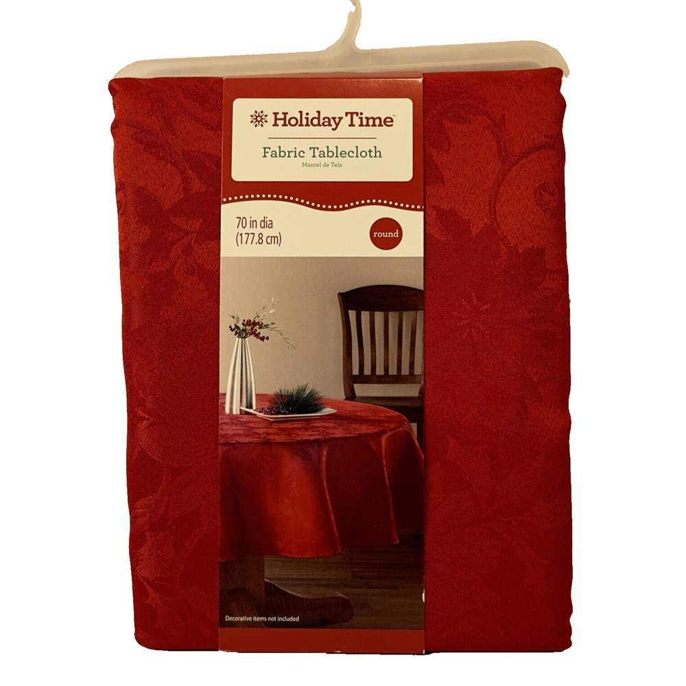 Holiday Time Red Fabric Tablecloth 70 inch diameter Round Holiday Polyester NEW